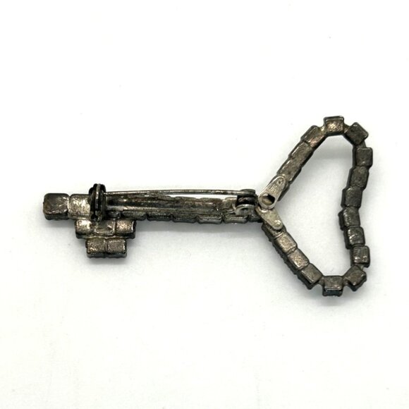 Vintage 1940s Broock Rhinestone Key To My Heart Pot Metal Brooch WWII Era - Picture 7 of 16